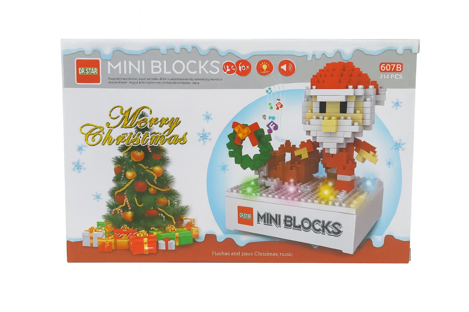 Set di Costruzioni Babbo Natale Musicale e Luminoso – 314 Pezzi DR. STAR Mini Blocks