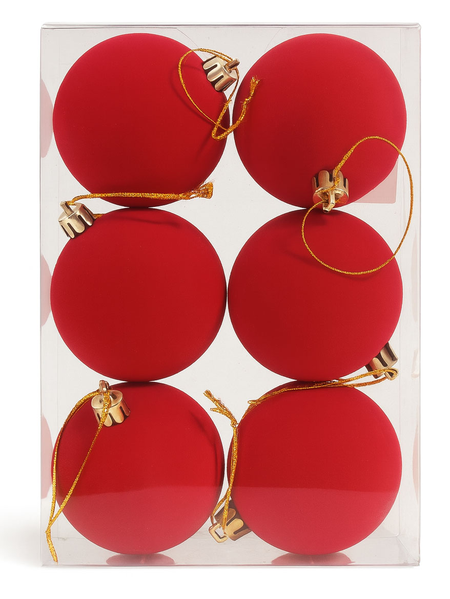 Palline di Natale Floccate Rosse 6 cm (6 pz) | Addobbi per Albero di Natale