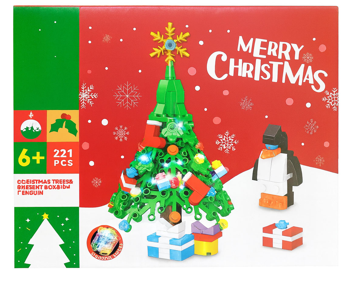 Set di Costruzioni Albero di Natale con Pinguino – 221 Pezzi con Luci LED