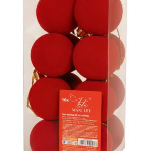 Palline di Natale floccate rosse 4 cm – Set 16 pezzi