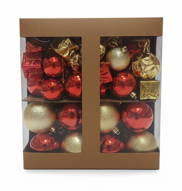 Set 60 Palline Natalizie Rosse e Oro Ø4/5/6 cm – Scatola Regalo Decorativa