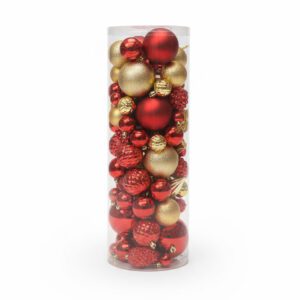 Set 80 Palline Natalizie Rosse e Oro 4/5/6/7 cm Finiture Miste